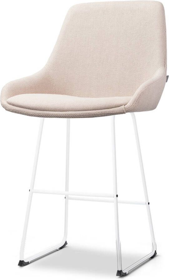Nolon Nino-Isa Barkruk Beige Wit Onderstel 65 cm Stof Kookeiland Barkruk met Rugleuning Design Comfortabel