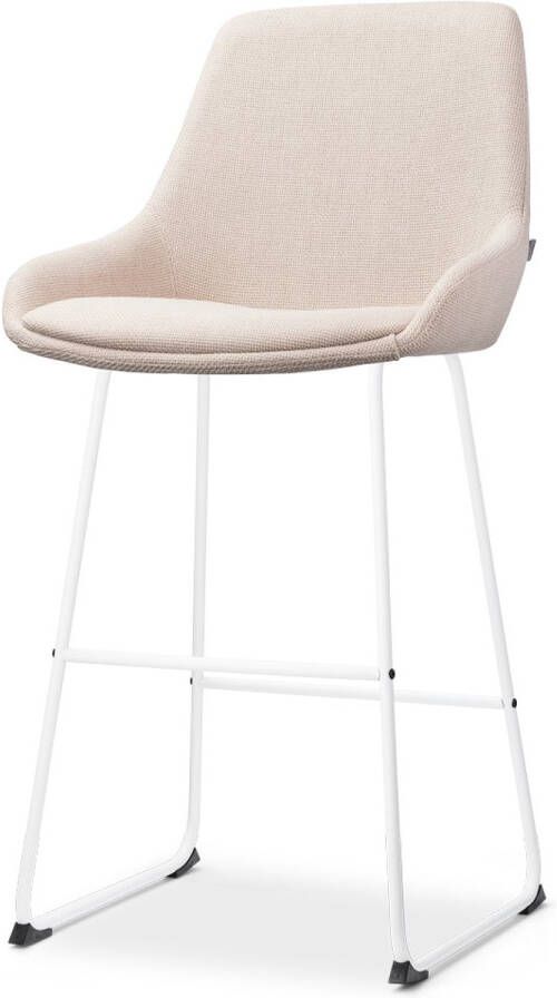 Nolon Nino-Isa Barkruk Beige Wit Onderstel 75 cm Hoge Kruk Stof Barkruk met Rugleuning Design Comfortabel