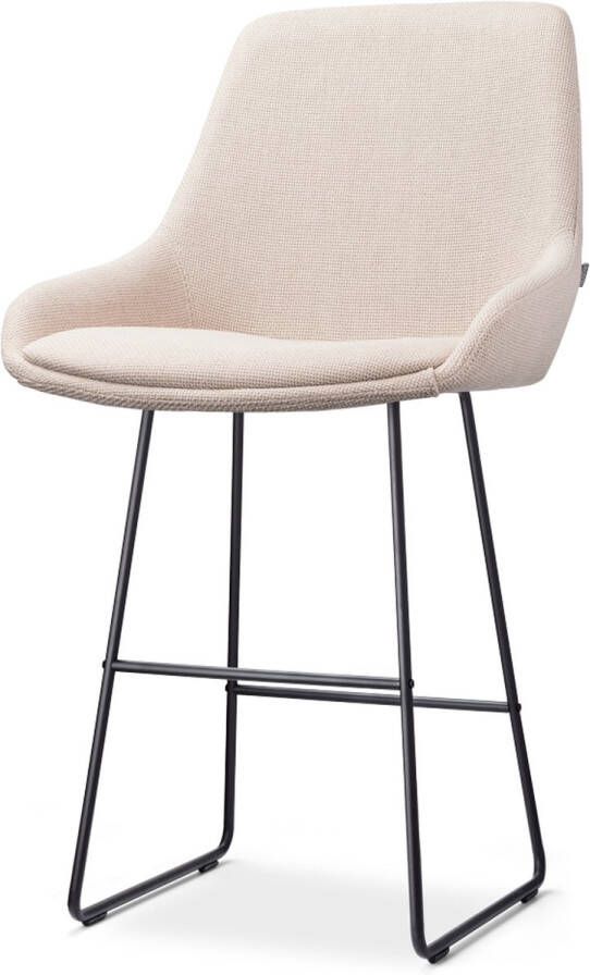 Nolon Nino-Isa Barkruk Beige Zwart Onderstel 65 cm Stof Kookeiland Barkruk met Rugleuning Design Comfortabel