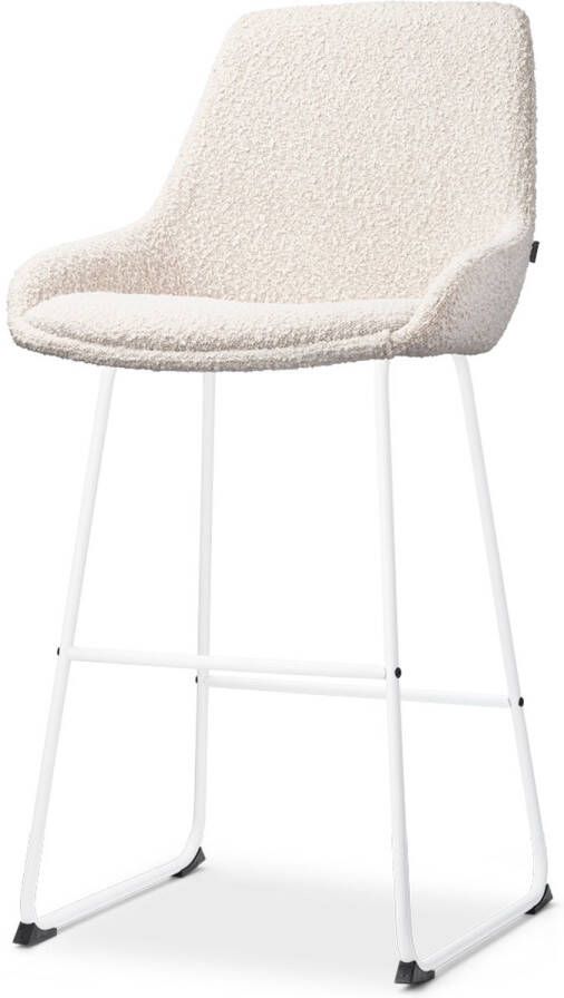 Nolon Nino-Isa Barkruk Bouclé Beige Wit Onderstel 75 cm Stof Hoge Kruk Barkruk met Rugleuning Design Comfortabel