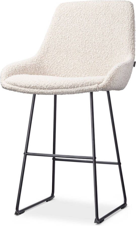 Nolon Nino-Isa Barkruk Bouclé Beige Zwart Onderstel 65 cm Stof Kookeiland Barkruk met Rugleuning Design Comfortabel