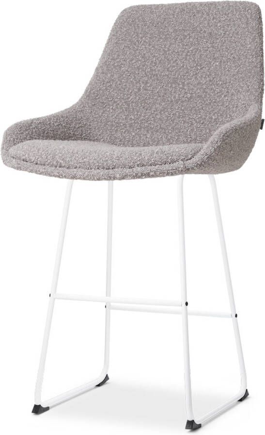 Nolon Nino-Isa Barkruk Bouclé Taupe Wit Onderstel 65 cm Stof Kookeiland Barkruk met Rugleuning Design Comfortabel