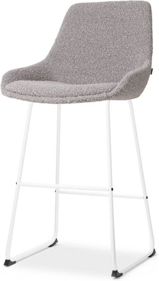 Nolon Nino-Isa Barkruk Bouclé Taupe Wit Onderstel 75 cm Stof Hoge Kruk Barkruk met Rugleuning Design Comfortabel