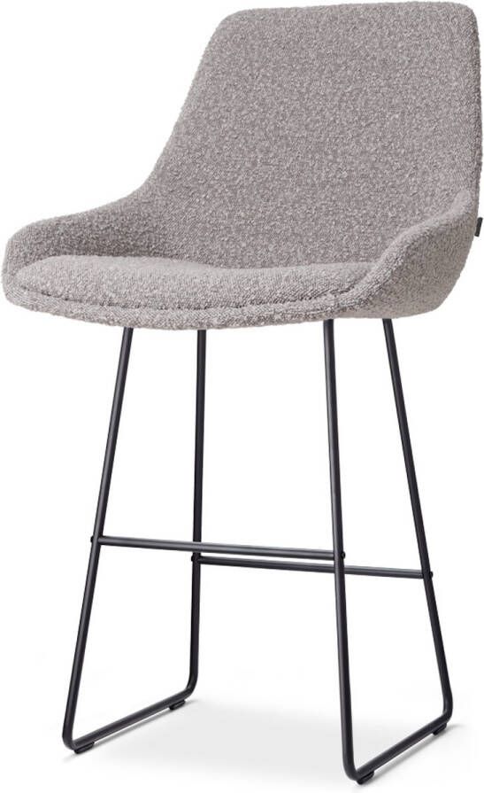Nolon Nino-Isa Barkruk Bouclé Taupe Zwart Onderstel 65 cm Stof Kookeiland Barkruk met Rugleuning Design Comfortabel