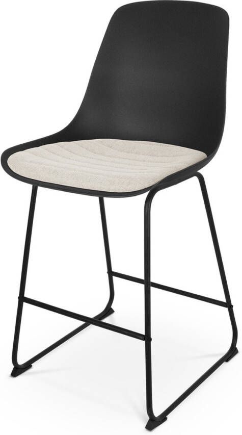 Nolon Nino-Liv Barkruk Zwart met Beige Zitkussen Zwart Onderstel 65 cm Kookeiland Barkruk met Rugleuning