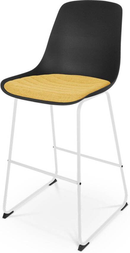 Nolon Nino-Liv Barkruk Zwart met Okergeel Zitkussen Wit Onderstel 75 cm Barstoel Barkruk met Rugleuning