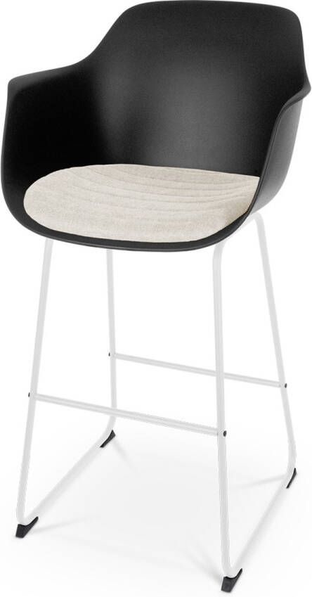 Nolon Nino-Liz Barkruk Zwart met Beige Zitkussen Armleuning Kunststof Wit Onderstel 75 cm Barstoel met Rugleuning