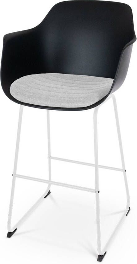 Nolon Nino-Liz Barkruk Zwart met Lichtgrijs Zitkussen Armleuning Kunststof Wit Onderstel 75 cm Barstoel met Rugleuning