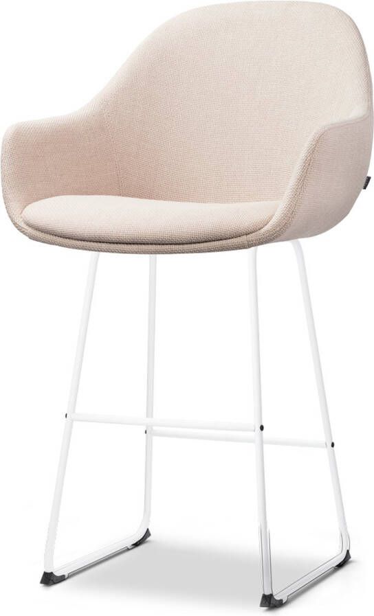 Nolon Nino-Mae Barkruk Beige Wit Onderstel 65 cm Stof Voor Kookeiland met Rugleuning Design Scandinavisch Comfortabel