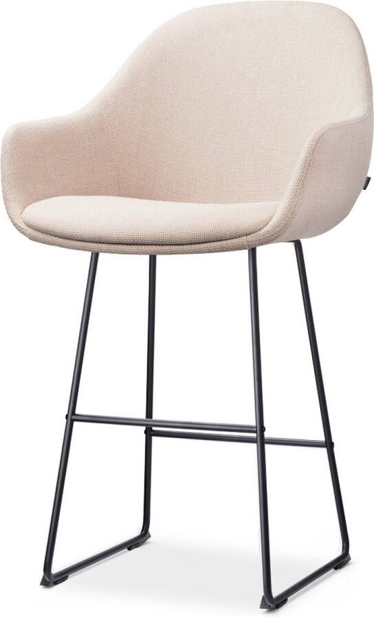Nolon Nino-Mae Barkruk Beige Zwart Onderstel 65 cm Stof Voor Kookeiland met Rugleuning Design Scandinavisch Comfortabel