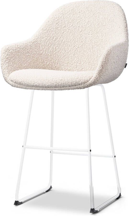 Nolon Nino-Mae Barkruk Bouclé Beige Wit Onderstel 65 cm Stof Voor Kookeiland met Rugleuning Design Scandinavisch Comfortabel
