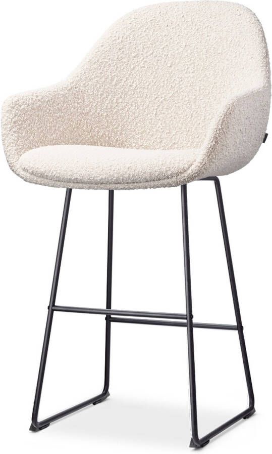 Nolon Nino-Mae Barkruk Bouclé Beige Zwart Onderstel 65 cm Stof Voor Kookeiland met Rugleuning Design Scandinavisch Comfortabel