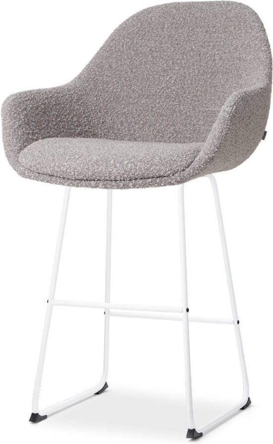 Nolon Nino-Mae Barkruk Bouclé Taupe Wit Onderstel 65 cm Stof Voor Kookeiland met Rugleuning Design Scandinavisch Comfortabel
