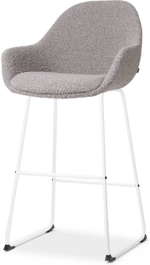 Nolon Nino-Mae Barkruk Bouclé Taupe Wit Onderstel 75 cm Hoge Kruk Barkruk met Rugleuning Design Scandinavisch Comfortabel