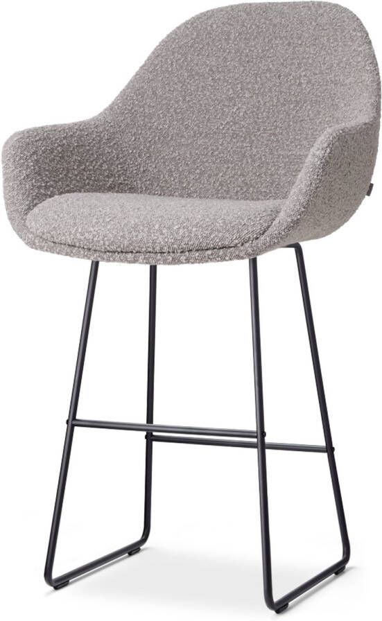 Nolon Nino-Mae Barkruk Bouclé Taupe Zwart Onderstel 65 cm Stof Voor Kookeiland met Rugleuning Design Scandinavisch Comfortabel