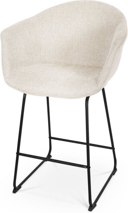 Nolon Nino-Otis Barkruk Beige met Armleuning Zwart Onderstel 65 cm Stof Kookeiland Barkruk met Rugleuning