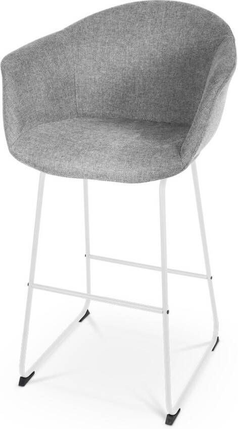 Nolon Nino-Otis Barkruk Donkergrijs met Armleuning Wit Onderstel 75 cm Stof Barkruk met Rugleuning