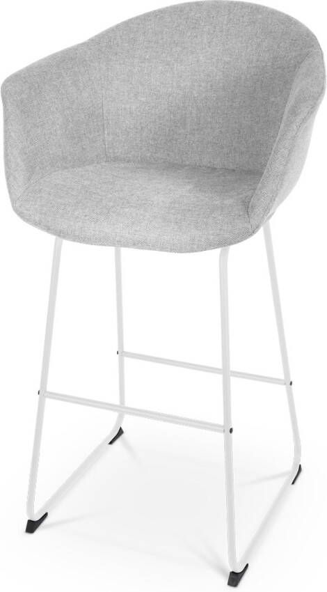 Nolon Nino-Otis Barkruk Lichtgrijs met Armleuning Wit Onderstel 75 cm Stof Barkruk met Rugleuning
