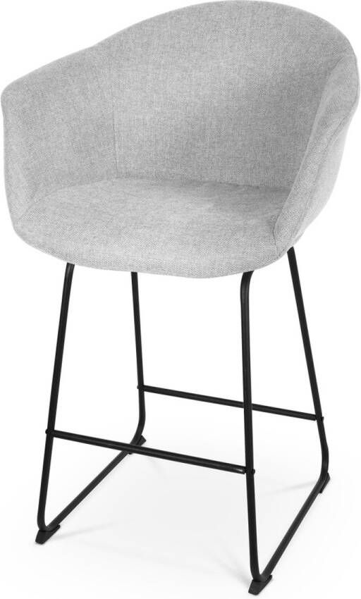 Nolon Nino-Otis Barkruk Lichtgrijs met Armleuning Zwart Onderstel 65 cm Stof Kookeiland Barkruk met Rugleuning