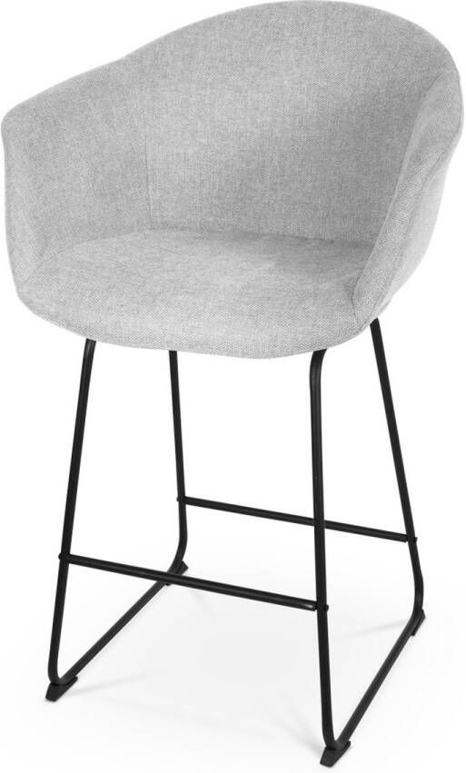 Nolon Nino-Otis Barkruk Lichtgrijs met Armleuning Zwart Onderstel 65 cm Stof Kookeiland Set Van 2 Barkrukken met Rugleuning
