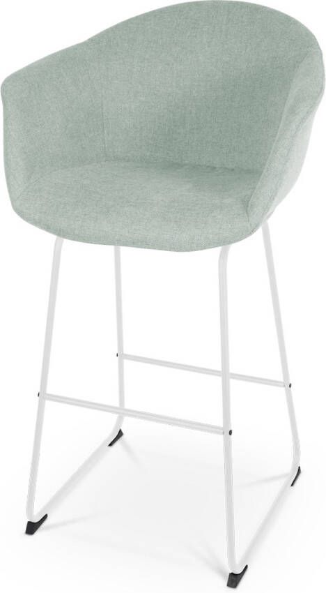 Nolon Nino-Otis Barkruk Zacht Groen met Armleuning Wit Onderstel 75 cm Stof Barkruk met Rugleuning