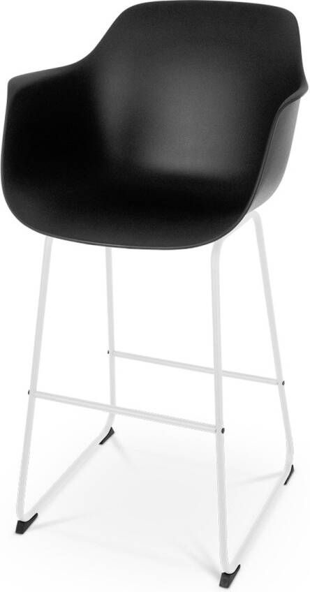 Nolon Nino-Puk Barkruk Zwart met Armleuning Kunststof Wit Onderstel 75 cm Barkruk met Rugleuning