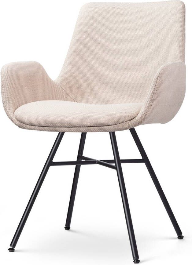 Nolon Noa-Eef Eetkamerstoel Beige met Armleuning Stof Wit Metalen Onderstel Lage Armleuning Industrieel Modern Design Comfortabel
