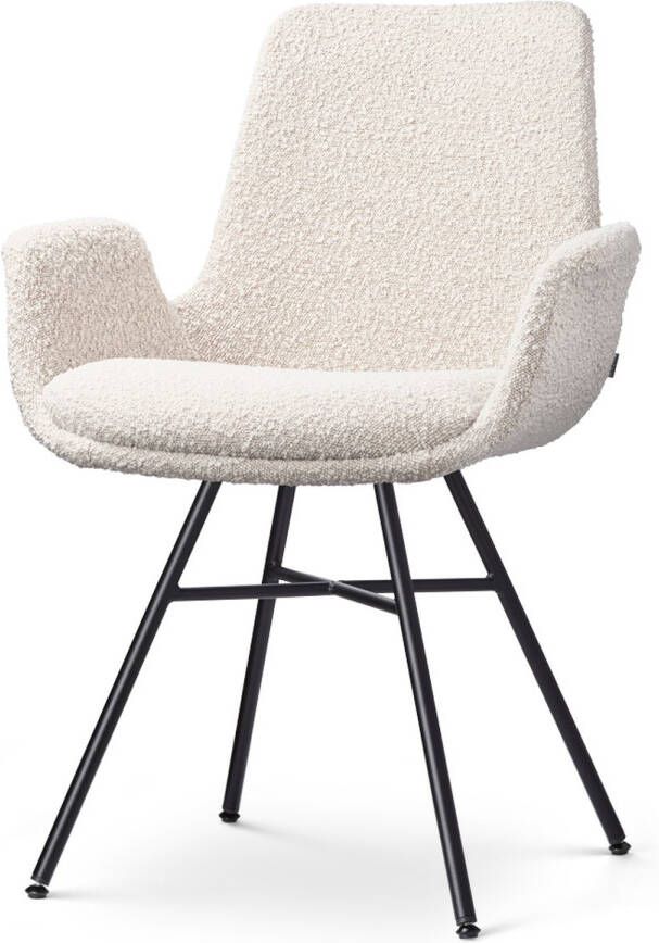 Nolon Noa-Eef Eetkamerstoel Bouclé Beige met Armleuning Stof Zwart Metalen Onderstel Lage Armleuning Industrieel Modern Design Comfortabel