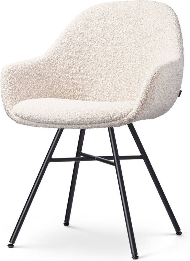 Nolon Noa-Mae Eetkamerstoel Bouclé Beige met Armleuning Stof Zwart Metalen Poten Design Scandinavisch Comfortabel