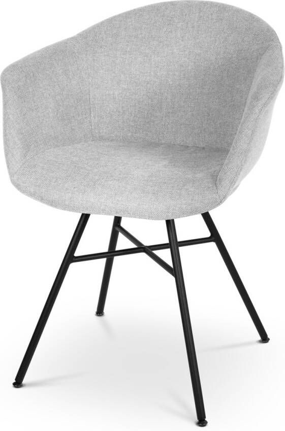 Nolon Noa-Otis Eetkamerstoel Lichtgrijs met Armleuning Stof Zwarte Poten Set Van 2 Eetkamerstoelen