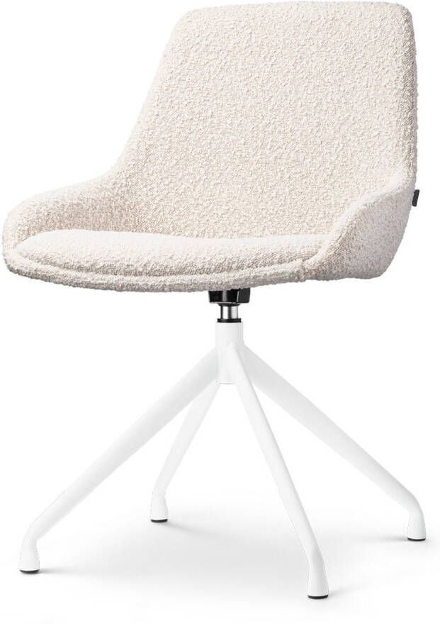 Nolon Nola-Isa Eetkamerstoel Draaibaar Bouclé Beige Stof Wit Onderstel Design Scandinavisch Comfortabel