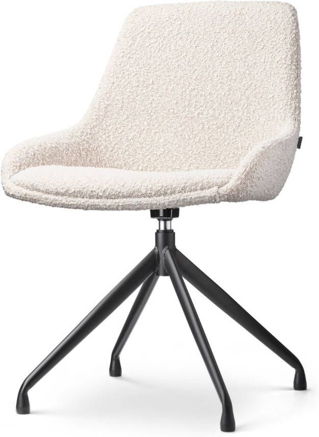 Nolon Nola-Isa Eetkamerstoel Draaibaar Bouclé Beige Stof Zwart Onderstel Design Scandinavisch Comfortabel