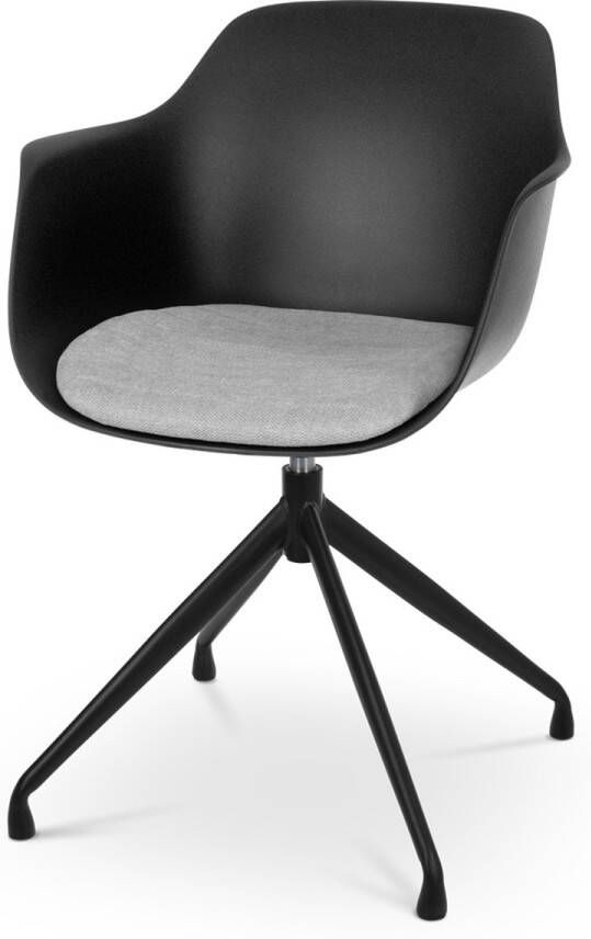 Nolon Nola-Liz Draaibare Eetkamersoel Zwart met Lichtgrijs Zitkussen met Armleuning Kunststof Zwarte Poten Set Van 2 Eetkamerstoelen