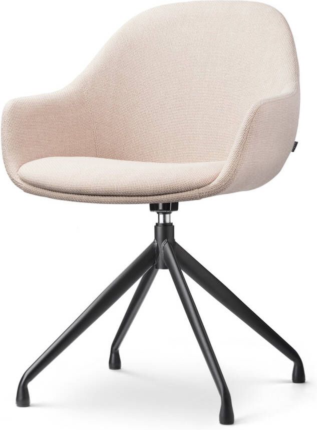Nolon Nola-Mae Eetkamerstoel Draaibaar Beige met Armleuning Stof Wit Onderstel Design Scandinavisch Comfortabel