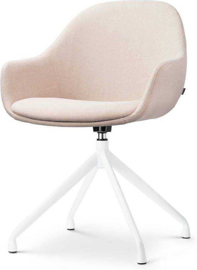 Nolon Nola-Mae Eetkamerstoel Draaibaar Beige met Armleuning Stof Wit Onderstel Design Scandinavisch Comfortabel