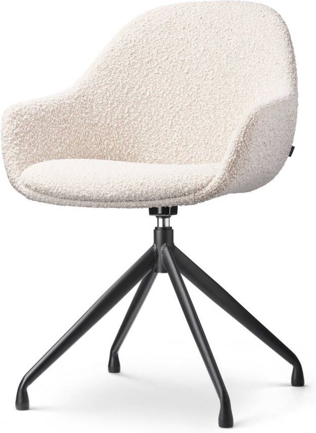Nolon Nola-Mae Eetkamerstoel Draaibaar Bouclé Beige met Armleuning Stof Zwart Onderstel Design Scandinavisch Comfortabel