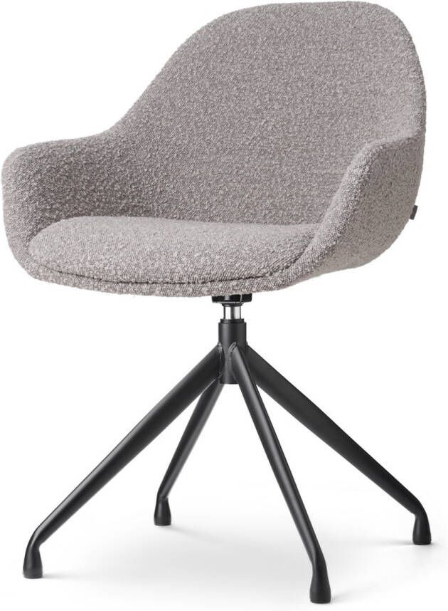 Nolon Nola-Mae Eetkamerstoel Draaibaar Bouclé Taupe met Armleuning Stof Zwart Onderstel Design Scandinavisch Comfortabel