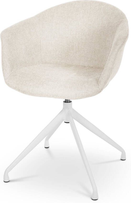Nolon Nola-Otis Eetkamerstoel Draaibaar Beige met Armleuning Stof Wit Onderstel
