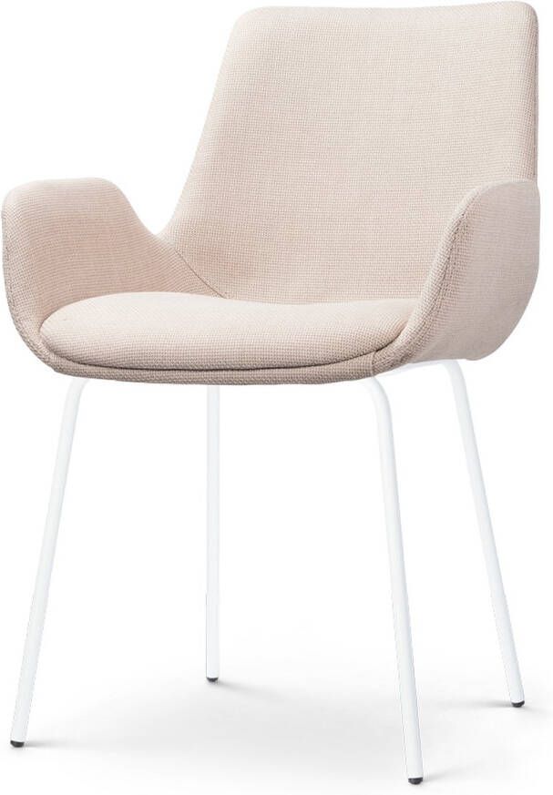 Nolon Nora-Eef Eetkamerstoel Beige met Armleuning Stof Wit Metalen Poten Lage Armleuning Modern Design Scandinavisch
