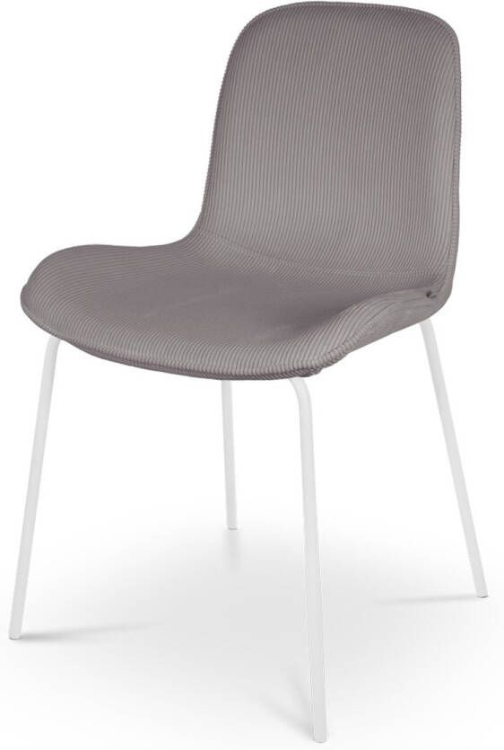 Nolon Nora-Fé Eetkamerstoel Ribstof Warm Grijs Stof Witte Poten Modern
