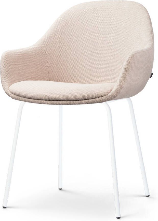 Nolon Nora-Mae Eetkamerstoel Beige met Armleuning Stof Wit Onderstel Design Scandinavisch Comfortabel