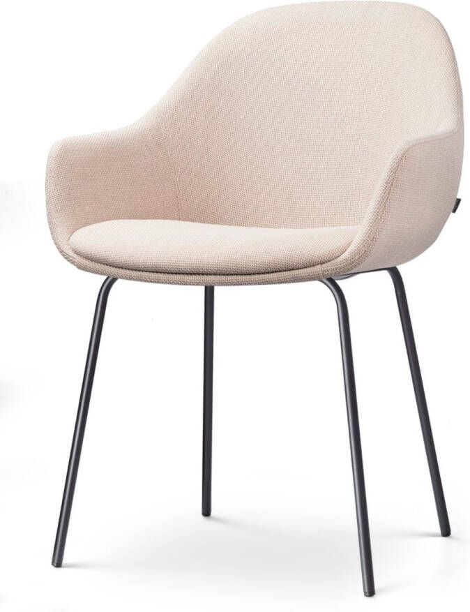 Nolon Nora-Mae Eetkamerstoel Beige met Armleuning Stof Zwart Onderstel Design Scandinavisch Comfortabel