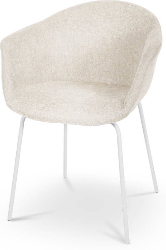 Nolon Nora-Otis Eetkamerstoel Beige met Armleuning Stof Witte Poten
