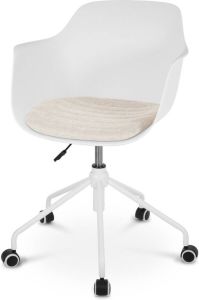 Nolon Nout bureaustoel wit met armleuningen en beige zitkussen wit onderstel