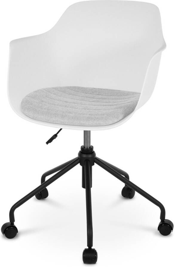 Nolon Nout-Liz Bureaustoel Wit met Lichtgrijs Zitkussen met Armleuning Kunststof Vast Zitkussen Verstelbaar Wieltjes Zwart Onderstel