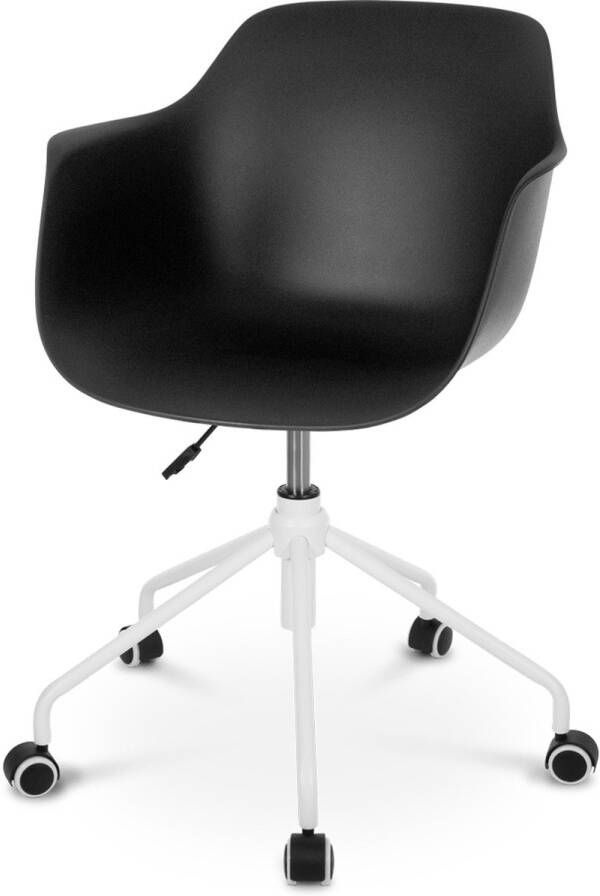 Nolon Nout-Puk Bureaustoel Zwart met Armleuning Kunststof Zitting Verstelbaar Wieltjes Wit Onderstel