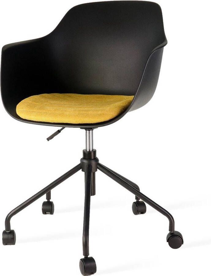 Nolon Nout bureaustoel zwart Zwarte zitting met armleuningen en okergeel zitkussen