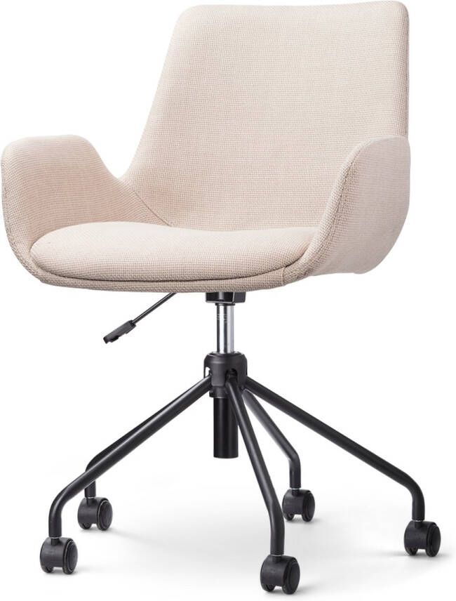 Nolon Nout-Eef Bureaustoel Beige Stof Verstelbaar Wielen Wit Onderstel Lage Armleuning Modern Design Comfortabel