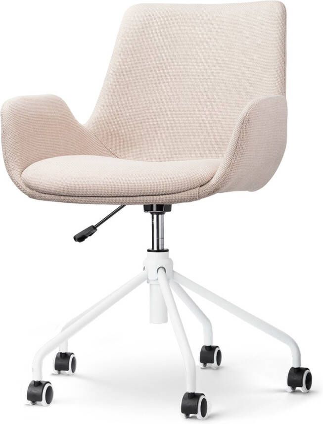Nolon Nout-Eef Bureaustoel Beige Stof Verstelbaar Wielen Wit Onderstel Lage Armleuning Modern Design Comfirtabel