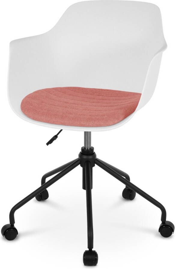 Nolon Nout-Liz Bureaustoel Wit met Terracotta Rood Zitkussen met Armleuning Kunststof Vast Zitkussen Verstelbaar Wieltjes Zwart Onderstel